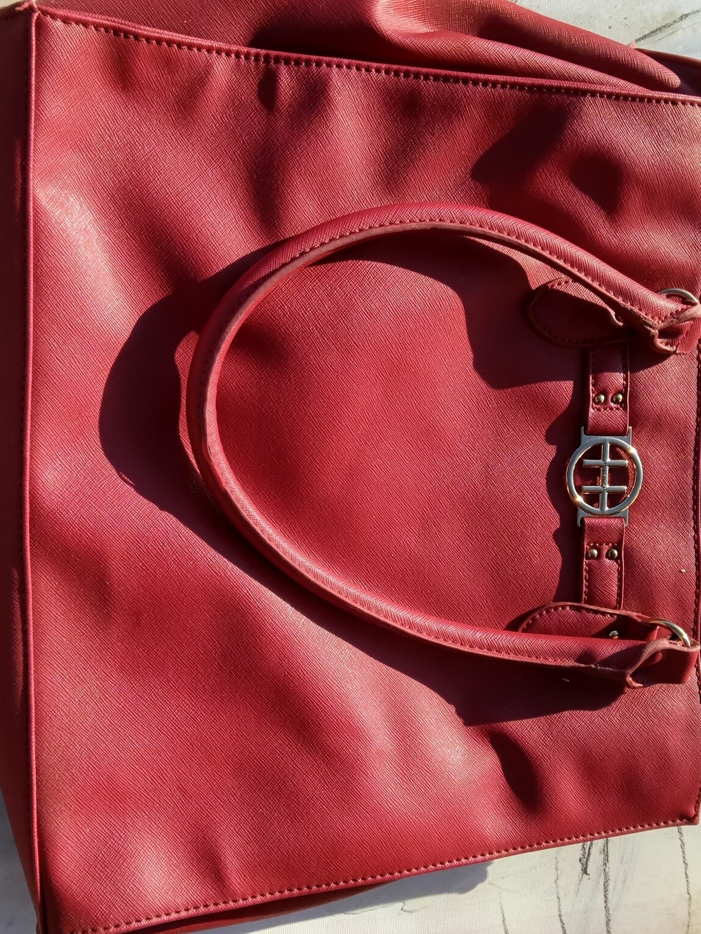 Tommy Hilfiger Red Women's Tote with Gold Emblem